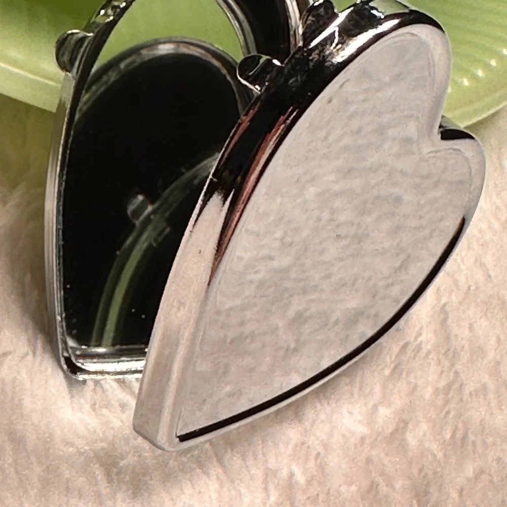 Pearl Colored‎ Bead Covered Compact Makeup Mirror Heart Shaped